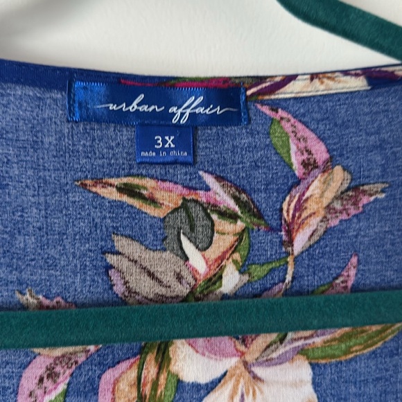 Urban Affair Blue Tropical Floral Wrap Dresss Flutter Sleeves and Ruffled Hem - Picture 2 of 6